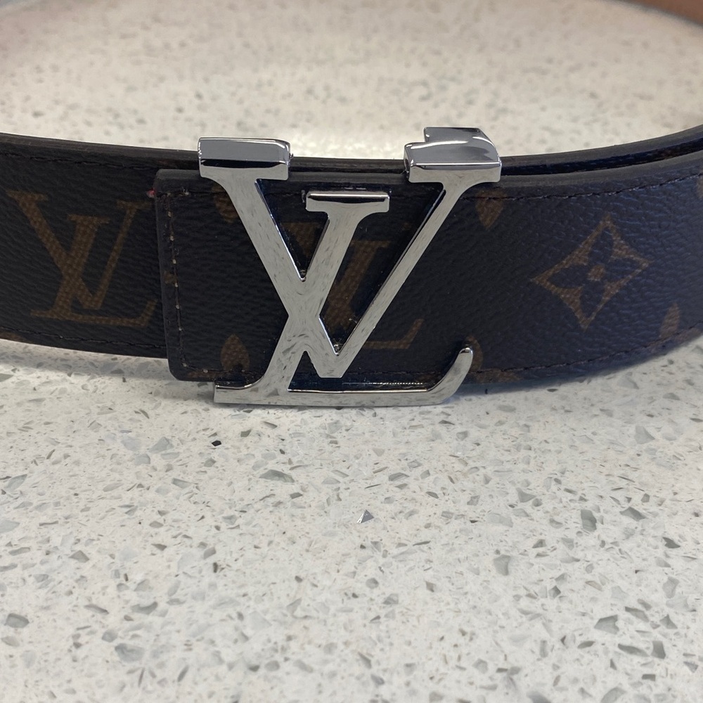 Louis Vuitton Brown Monogram Belt with Silver LV Buckle